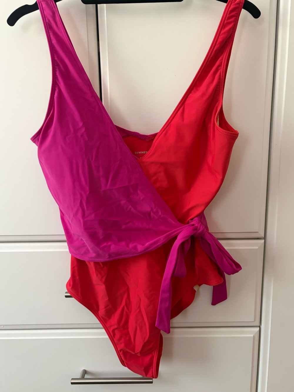 Women’s Summersalt Two-Tone Pink & Red Wrap One-Piece Swimsuit